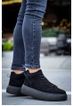 MirgeShoes Siyah Bağcıklı Erkek Spor Bot Süet Rahat Yüksek Kalın Siyah Taban SY MRG01062328