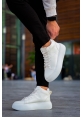 MirgeShoes Beyaz Bağcıklı Erkek Spor Bot Deri Rahat Yüksek Kalın Taban BYZ MRG01062328