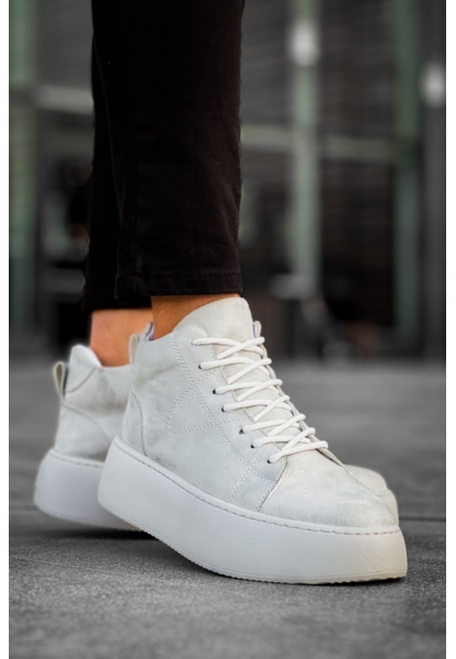 MirgeShoes Gri Bağcıklı Erkek Spor Bot Süet Deri Rahat Yüksek Kalın Taban Gr MRG01062328