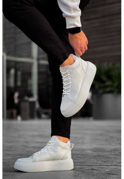 MirgeShoes Gri Bağcıklı Erkek Spor Bot Süet Deri Rahat Yüksek Kalın Taban Gr MRG01062328