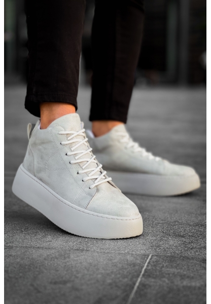 MirgeShoes Gri Bağcıklı Erkek Spor Bot Süet Deri Rahat Yüksek Kalın Taban Gr MRG01062328