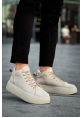 MirgeShoes Krem Bağcıklı Erkek Spor Bot Süet Deri Rahat Yüksek Kalın Taban Kr MRG01062328