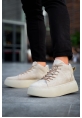 MirgeShoes Krem Bağcıklı Erkek Spor Bot Süet Deri Rahat Yüksek Kalın Taban Kr MRG01062328