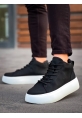 MirgeShoes Siyah Bağcıklı Erkek Spor Bot Deri Rahat Yüksek Kalın Beyaz Taban SY MRG01062328
