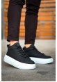 MirgeShoes Siyah Bağcıklı Erkek Spor Bot Deri Rahat Yüksek Kalın Beyaz Taban SY MRG01062328
