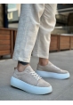 MirgeShoes Krem Bağcıklı Erkek Spor Ayakkabı İthal Süet Yüksek Beyaz Taban MRG01062329