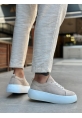 MirgeShoes Krem Bağcıklı Erkek Spor Ayakkabı İthal Süet Yüksek Beyaz Taban MRG01062329