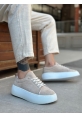 MirgeShoes Krem Bağcıklı Erkek Spor Ayakkabı İthal Süet Yüksek Beyaz Taban MRG01062329