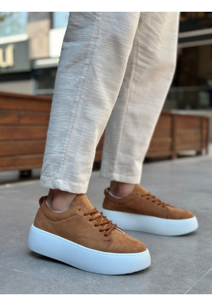 MirgeShoes Taba Bağcıklı Erkek Spor Ayakkabı İthal Süet Yüksek Beyaz Taban MRG01062329
