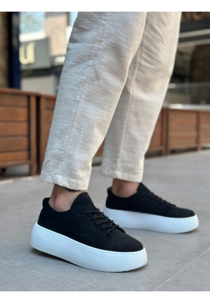LE11 Bağcıklı Erkek Yüksek Taban Siyah Süet Spor Ayakkabı