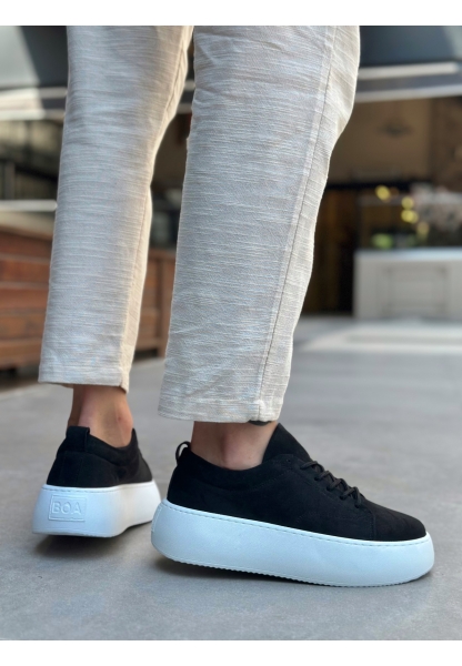 LE11 Bağcıklı Erkek Yüksek Taban Siyah Süet Spor Ayakkabı