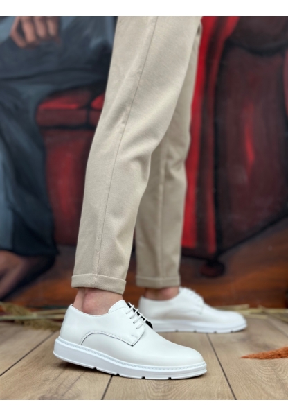 MirgeShoes Beyaz Bağcıklı Klasik Casual Erkek Ayakkabı Cilt Deri Yüksek BYZ Taban MRG01060002321