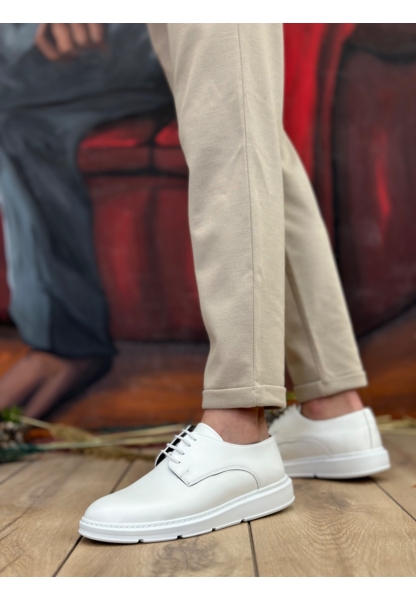 MirgeShoes Beyaz Bağcıklı Klasik Casual Erkek Ayakkabı Cilt Deri Yüksek BYZ Taban MRG01060002321