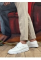 MirgeShoes Beyaz Bağcıklı Klasik Casual Erkek Ayakkabı Cilt Deri Yüksek BYZ Taban MRG01060002321