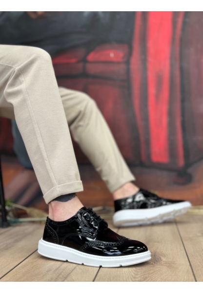 MirgeShoes Siyah Bağcıklı Klasik Rugan Casual Erkek Ayakkabı Yüksek BYZ Taban MRG01060002321