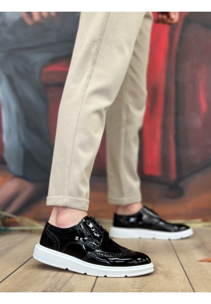 MirgeShoes Siyah Bağcıklı Klasik Rugan Casual Erkek Ayakkabı Yüksek BYZ Taban MRG01060002321