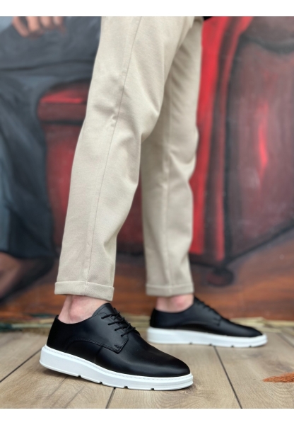 MirgeShoes Siyah Bağcıklı Klasik Casual Erkek Ayakkabı Cilt Deri Yüksek BYZ Taban MRG01060002321