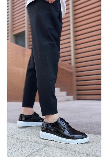 MirgeShoes Siyah Bağcıklı Rugan Casual Erkek Ayakkabı Yüksek BYZ Taban MRG01060002321