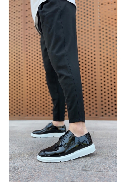 MirgeShoes Siyah Bağcıklı Rugan Casual Erkek Ayakkabı Yüksek BYZ Taban MRG01060002321