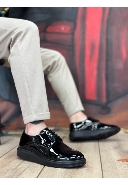 MirgeShoes Siyah Bağcıklı Klasik Rugan Casual Erkek Ayakkabı Yüksek SYH Taban MRG01060002321