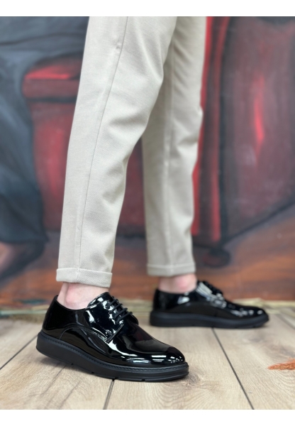 MirgeShoes Siyah Bağcıklı Klasik Rugan Casual Erkek Ayakkabı Yüksek SYH Taban MRG01060002321