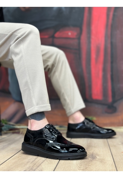 MRG0003 Bağcıklı Klasik  Siyah Taban Rugan Yüksek Taban Casual Erkek Ayakkabı