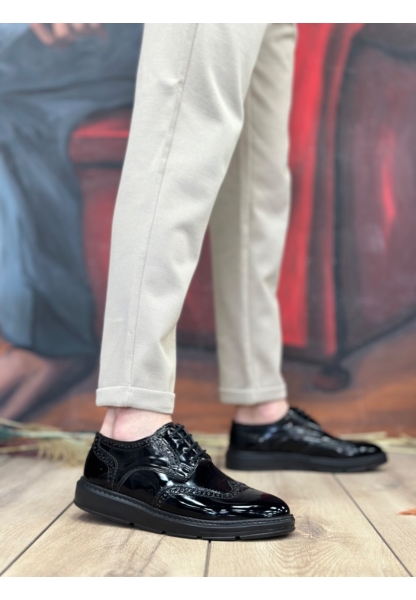 MRG0003 Bağcıklı Klasik  Siyah Taban Rugan Yüksek Taban Casual Erkek Ayakkabı