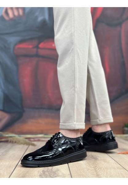 MRG0003 Bağcıklı Klasik  Siyah Taban Rugan Yüksek Taban Casual Erkek Ayakkabı