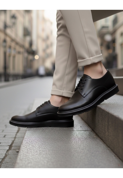 MirgeShoes Siyah Bağcıklı Klasik Casual Erkek Ayakkabı Cilt Deri Yüksek SYH Taban MRG01060002321