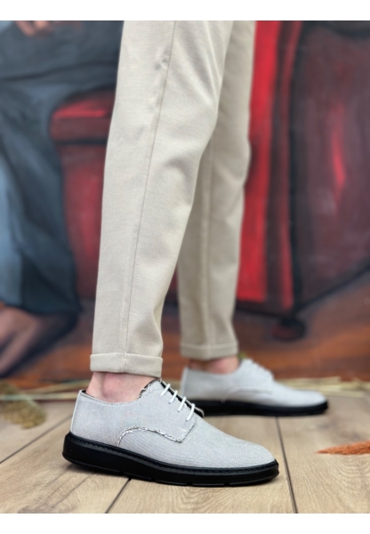 MirgeShoes Gri Bağcıklı Klasik Casual Erkek Ayakkabı Keten Deri Yüksek SYH Taban MRG01060002321