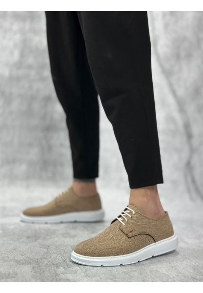 MirgeShoes Hardal Bağcıklı Klasik Casual Erkek Ayakkabı Keten Deri Yüksek BYZ Taban MRG01060002321