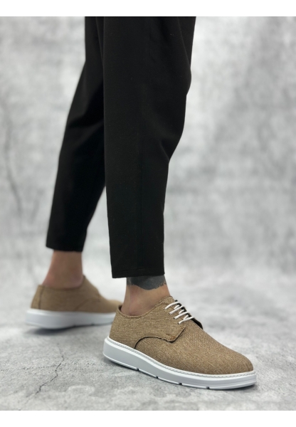 MirgeShoes Hardal Bağcıklı Klasik Casual Erkek Ayakkabı Keten Deri Yüksek BYZ Taban MRG01060002321