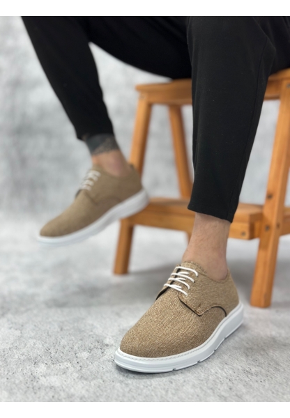 MirgeShoes Hardal Bağcıklı Klasik Casual Erkek Ayakkabı Keten Deri Yüksek BYZ Taban MRG01060002321
