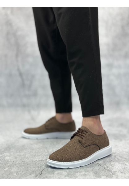MirgeShoes Kahve Bağcıklı Klasik Casual Erkek Ayakkabı Keten Deri Yüksek BYZ Taban MRG01060002321