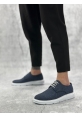 MirgeShoes Lacivert Bağcıklı Klasik Casual Erkek Ayakkabı Keten Deri Yüksek BYZ Taban MRG01060002321