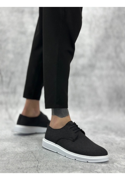 MirgeShoes Siyah Bağcıklı Klasik Casual Erkek Ayakkabı Keten Deri Yüksek BYZ Taban MRG01060002321
