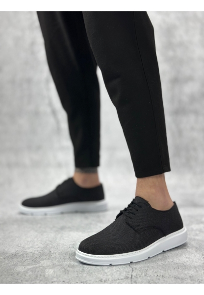 MirgeShoes Siyah Bağcıklı Klasik Casual Erkek Ayakkabı Keten Deri Yüksek BYZ Taban MRG01060002321