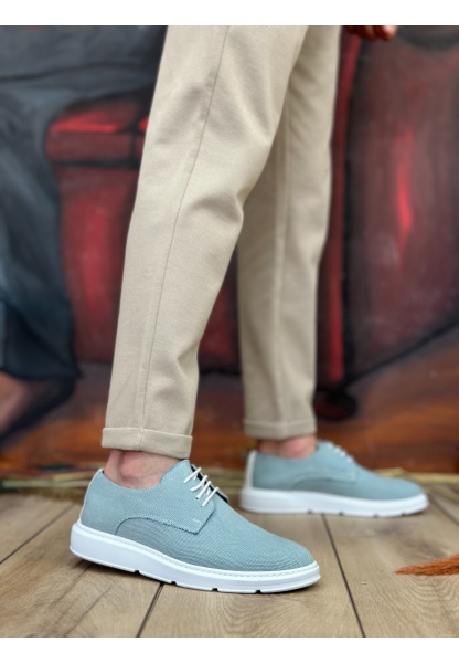 MirgeShoes Turkuaz Bağcıklı Klasik Casual Erkek Ayakkabı Keten Deri Yüksek BYZ Taban MRG01060002321