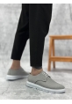 MirgeShoes Gri Bağcıklı Klasik Casual Erkek Ayakkabı Keten Yüksek BYZ Taban MRG01060002321