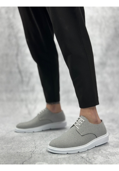 MirgeShoes Gri Bağcıklı Klasik Casual Erkek Ayakkabı Keten Yüksek BYZ Taban MRG01060002321