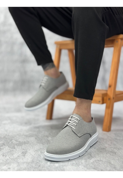 MirgeShoes Gri Bağcıklı Klasik Casual Erkek Ayakkabı Keten Yüksek BYZ Taban MRG01060002321