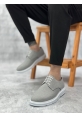 MirgeShoes Gri Bağcıklı Klasik Casual Erkek Ayakkabı Keten Yüksek BYZ Taban MRG01060002321