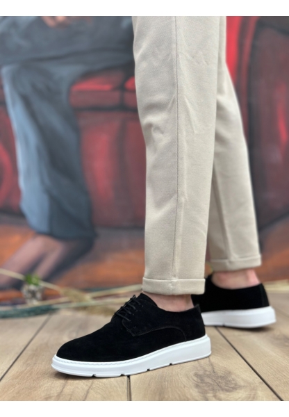 MirgeShoes Siyah Bağcıklı Klasik Casual Erkek Ayakkabı Keten Yüksek BYZ Taban MRG01060002321