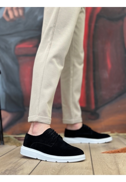 MirgeShoes Siyah Bağcıklı Klasik Casual Erkek Ayakkabı Keten Yüksek BYZ Taban MRG01060002321