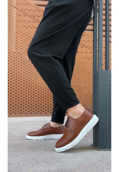 MirgeShoes Taba Bağcıklı Klasik Casual Erkek Ayakkabı Cilt Deri Yüksek BYZ Taban MRG01060002321