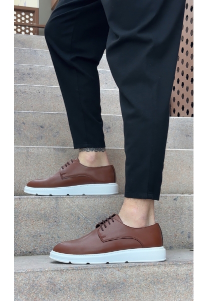 MirgeShoes Taba Bağcıklı Klasik Casual Erkek Ayakkabı Cilt Deri Yüksek BYZ Taban MRG01060002321