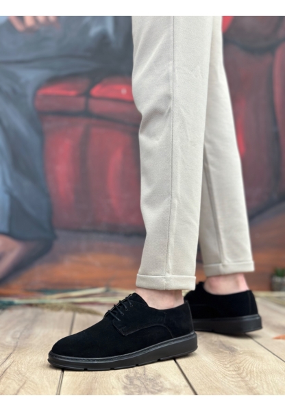 MirgeShoes Siyah Bağcıklı Klasik Casual Erkek Ayakkabı Cilt Yüksek SYH Taban MRG01060002321
