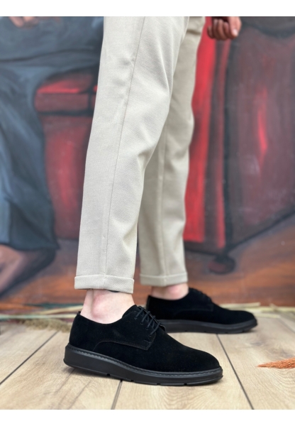 MirgeShoes Siyah Bağcıklı Klasik Casual Erkek Ayakkabı Cilt Yüksek SYH Taban MRG01060002321