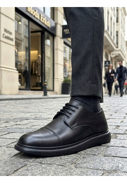 MRG0003 Siyah Kapaklı Burun Bağcıklı Erkek Oxford Ayakkabı