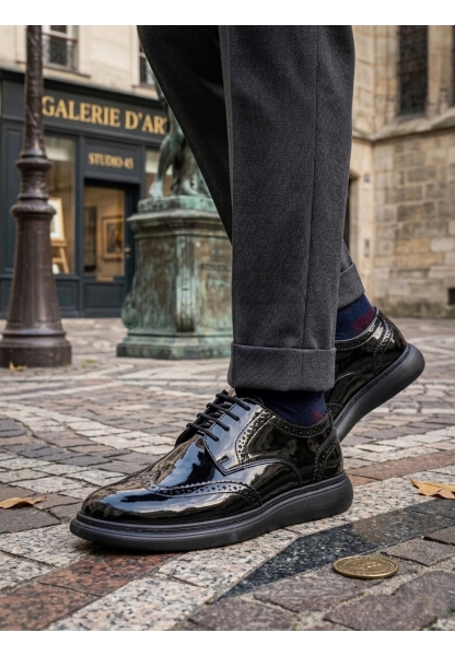 MRG0003 Yeni Sezon Siyah Rugan Lüks Brouge Klasik Ayakkabı